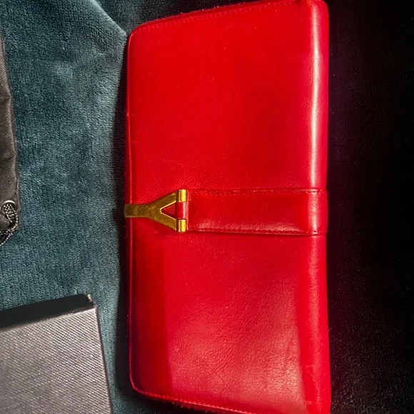 Saint Laurent red long wallet  Black Dust Bag and Box. **AUTHENTIC** - Picture 2 of 14